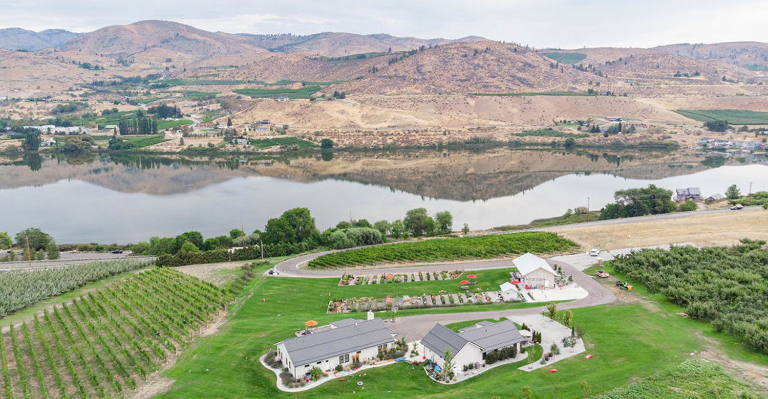 Aerial view of Chelan Valley Farms and Lagriōth Winery Manson