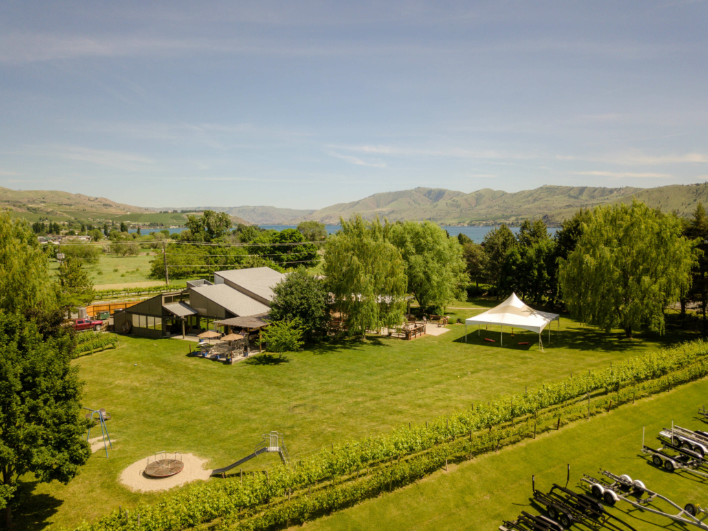 Aerial view of Wapato Point Cellars winery Lake Chelan